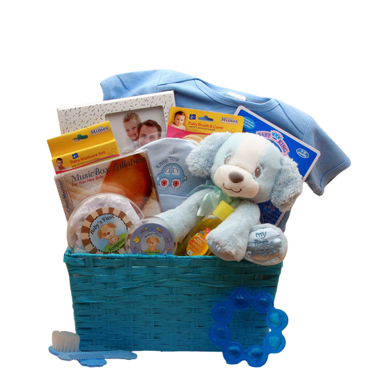 My First Puppy New Baby Gift Basket -Blue