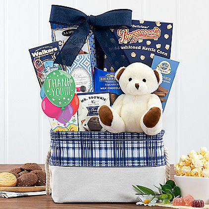 Gourmet Thank You Gift Basket with Bear