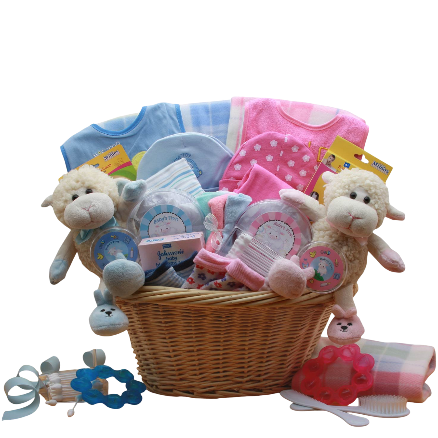 For the Love of Twins Baby Gift Basket -Pink/Blue